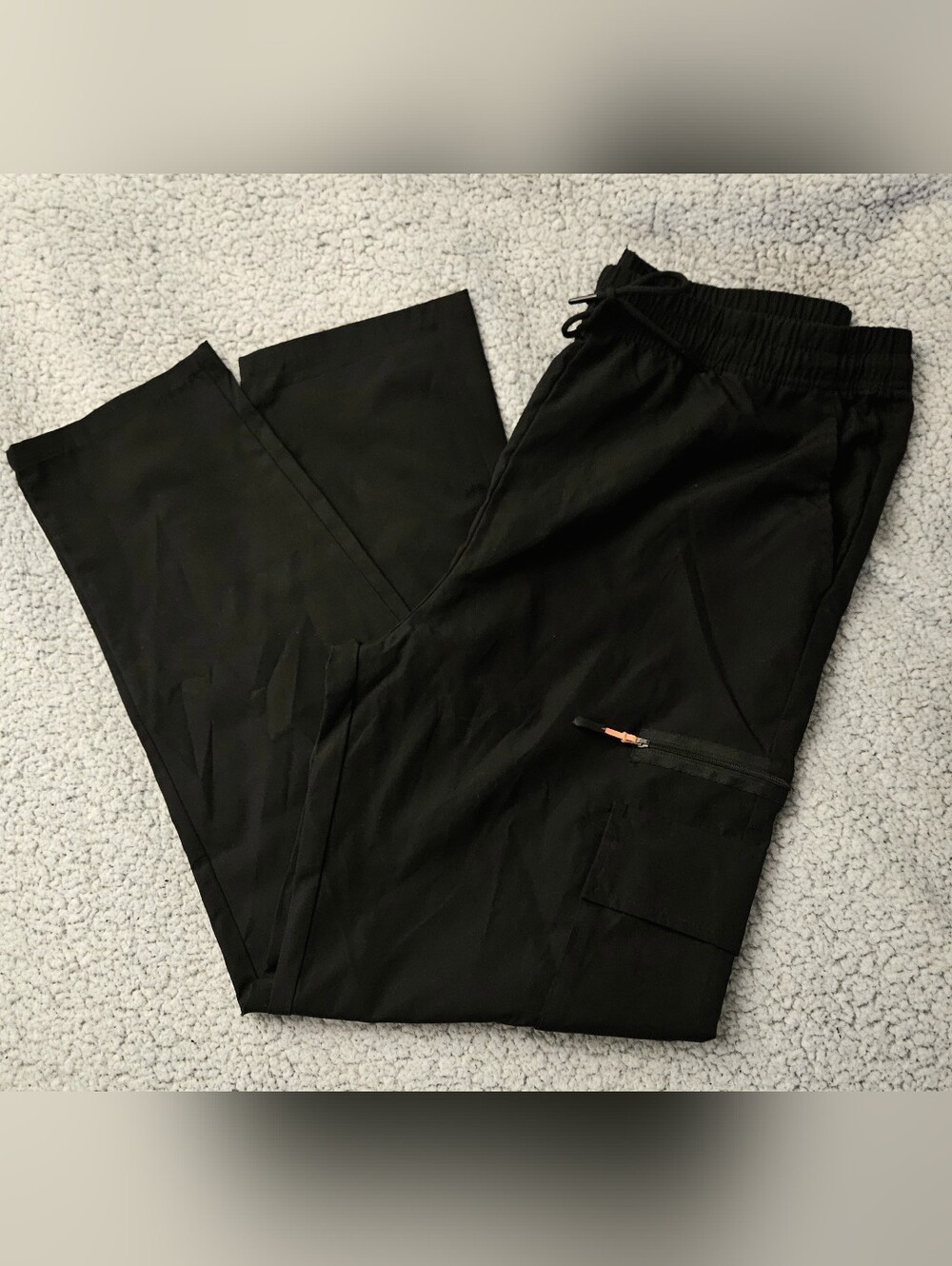 Men's Black Cargo Drawstring Pants with Zip Pocket